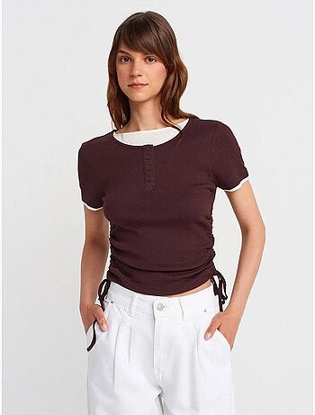 DILVIN T-shirt Femme En Coton, Coupe Slim, Col Rond
