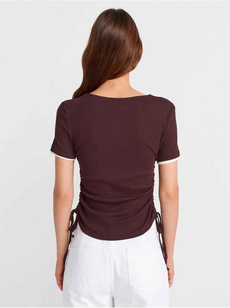 DILVIN T-shirt Femme En Coton, Coupe Slim, Col Rond Bordeaux - Kiabi