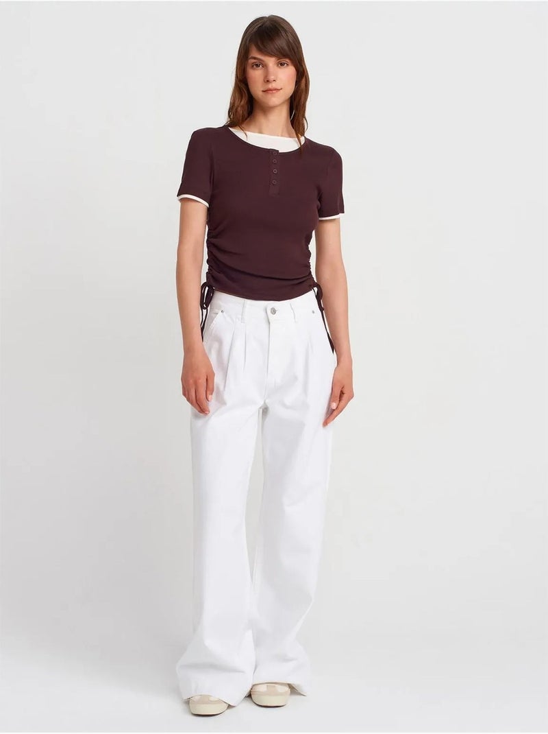 DILVIN T-shirt Femme En Coton, Coupe Slim, Col Rond Bordeaux - Kiabi