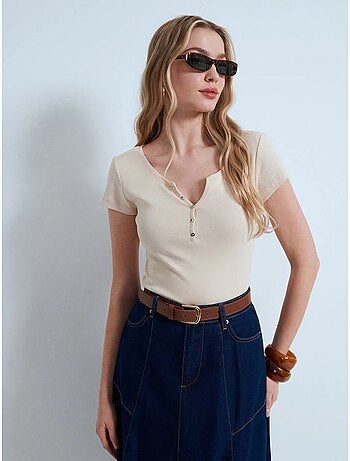 DILVIN T-shirt Femme En Coton, Coupe Slim, Col Rond
