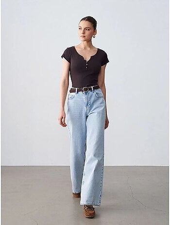 Dilvin t-shirt femme en coton, coupe slim, col rond