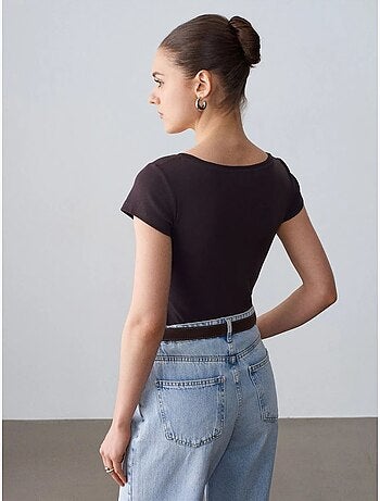 Dilvin t-shirt femme en coton, coupe slim, col rond