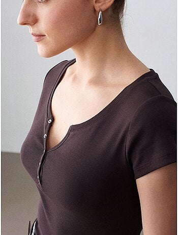 Dilvin t-shirt femme en coton, coupe slim, col rond