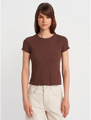 DILVIN T-shirt Femme En Coton, Coupe Slim, Col Rond