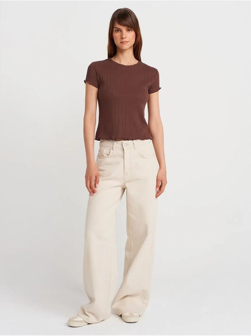 DILVIN T-shirt Femme En Coton, Coupe Slim, Col Rond Marron - Kiabi