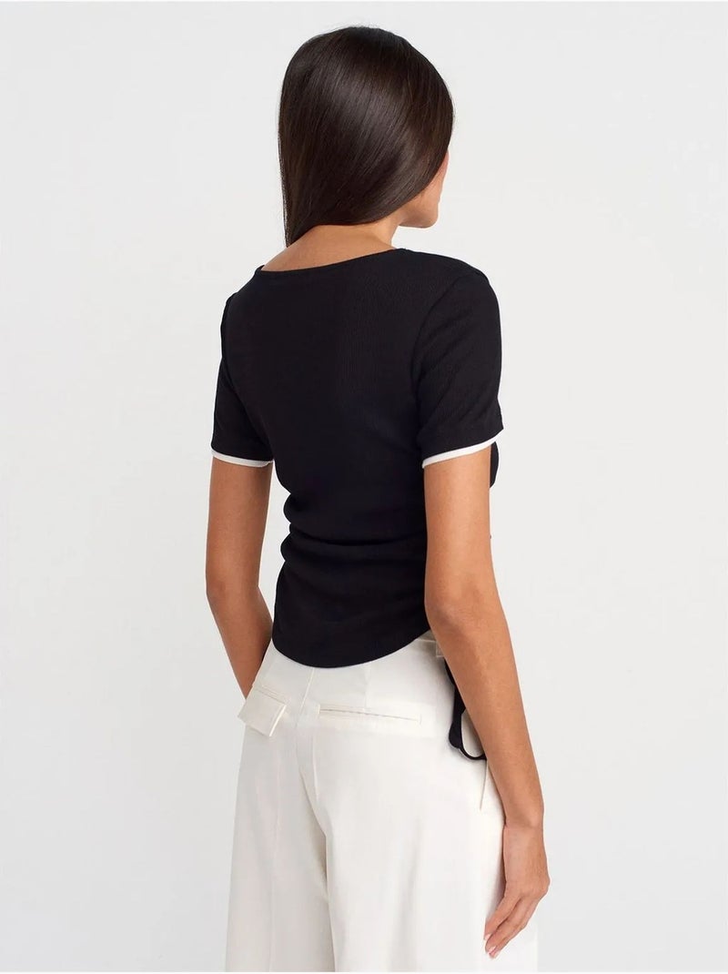 DILVIN T-shirt Femme En Coton, Coupe Slim, Col Rond Noir - Kiabi
