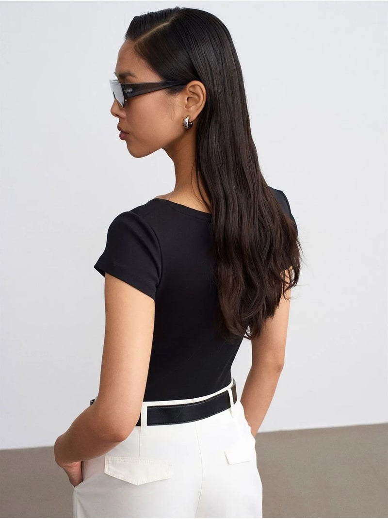 DILVIN T-shirt Femme En Coton, Coupe Slim, Col Rond Noir - Kiabi