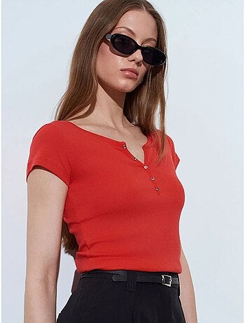 Dilvin t-shirt femme en coton, coupe slim, col rond