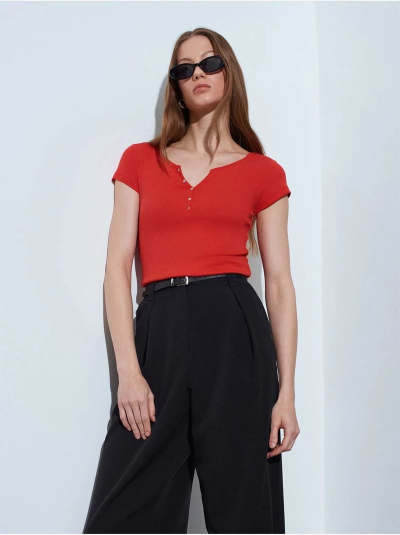 Dilvin t-shirt femme en coton, coupe slim, col rond Rouge - Kiabi