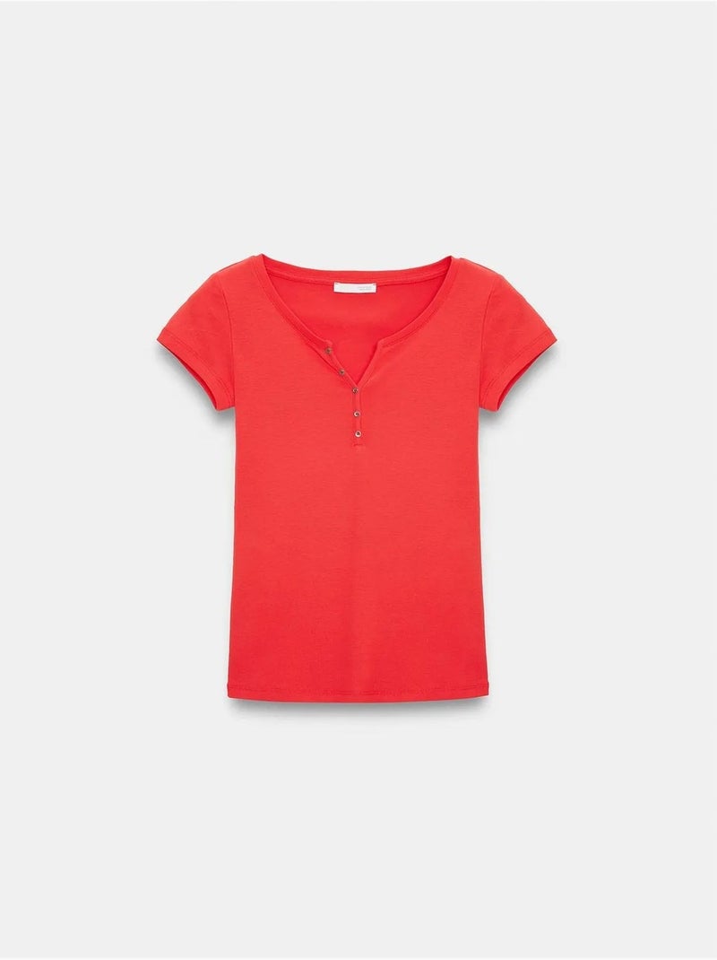 Dilvin t-shirt femme en coton, coupe slim, col rond Rouge - Kiabi