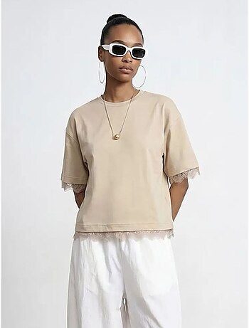 Dilvin t-shirt femme en coton et élasthanne à col rond