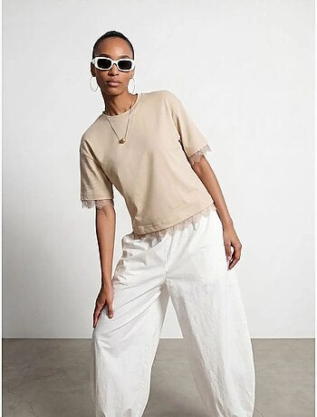Dilvin t-shirt femme en coton et élasthanne à col rond