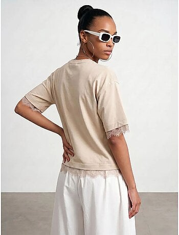 Dilvin t-shirt femme en coton et élasthanne à col rond