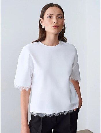 DILVIN T-shirt femme en coton et élasthanne à col rond