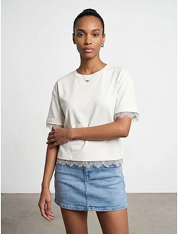 DILVIN T-shirt femme en coton et élasthanne à col rond