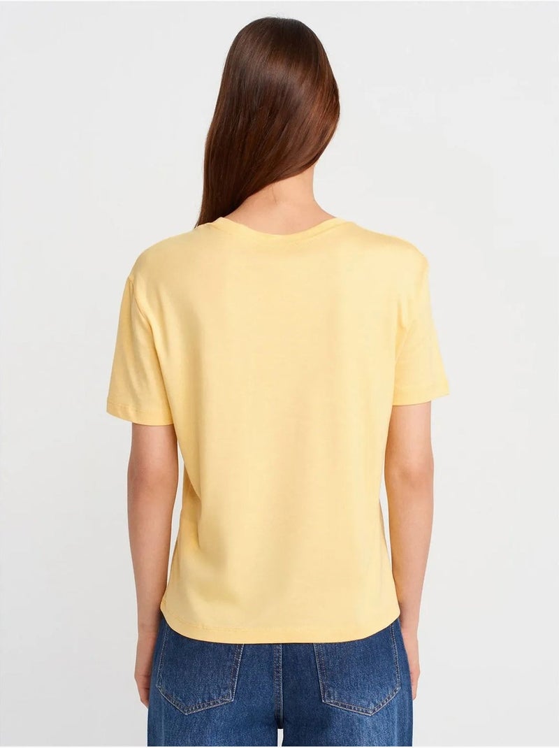 DILVIN T-shirt Femme En Coton Et Modal À Col Rond Jaune citron - Kiabi
