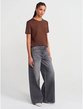DILVIN T-shirt Femme En Coton Et Modal À Col Rond