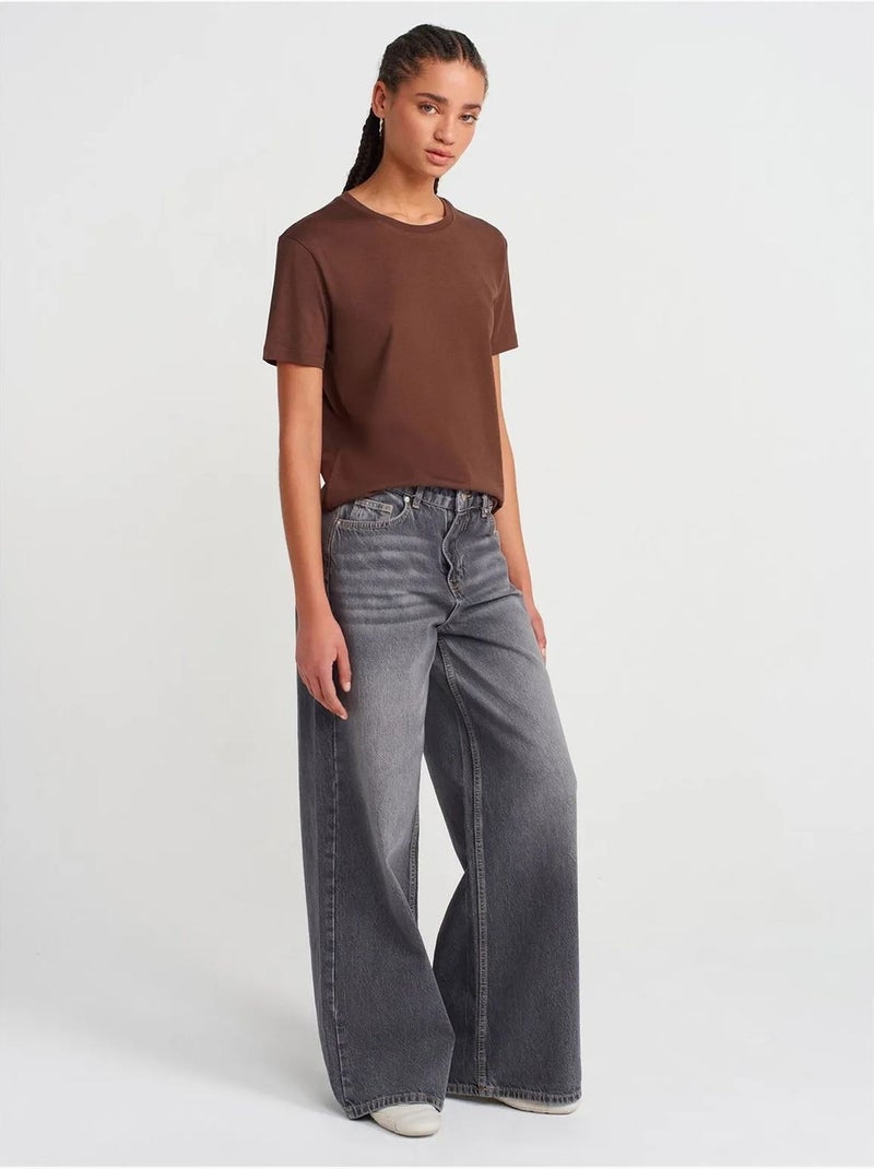 DILVIN T-shirt Femme En Coton Et Modal À Col Rond Marron - Kiabi