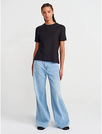 DILVIN T-shirt Femme En Coton Et Modal À Col Rond