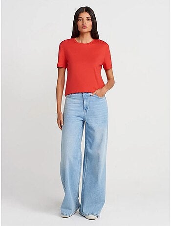 DILVIN T-shirt Femme En Coton Et Modal À Col Rond