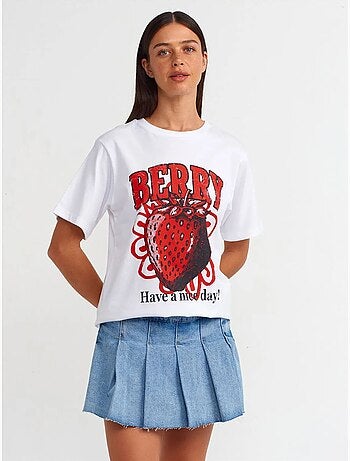DILVIN T-shirt Femme En Coton Imprimé À Col Rond