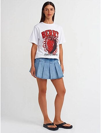 DILVIN T-shirt Femme En Coton Imprimé À Col Rond