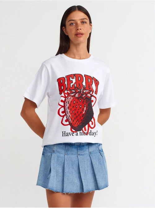 DILVIN T-shirt Femme En Coton Imprimé À Col Rond - Kiabi DILVIN T-shirt Femme En Coton Imprimé À Col Rond - Kiabi