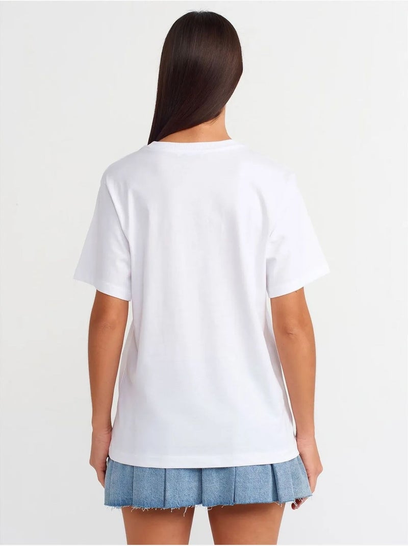 DILVIN T-shirt Femme En Coton Imprimé À Col Rond Blanc - Kiabi