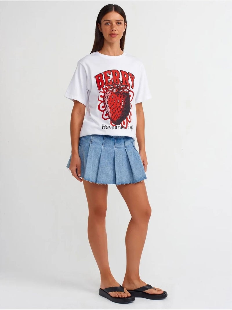 DILVIN T-shirt Femme En Coton Imprimé À Col Rond Blanc - Kiabi