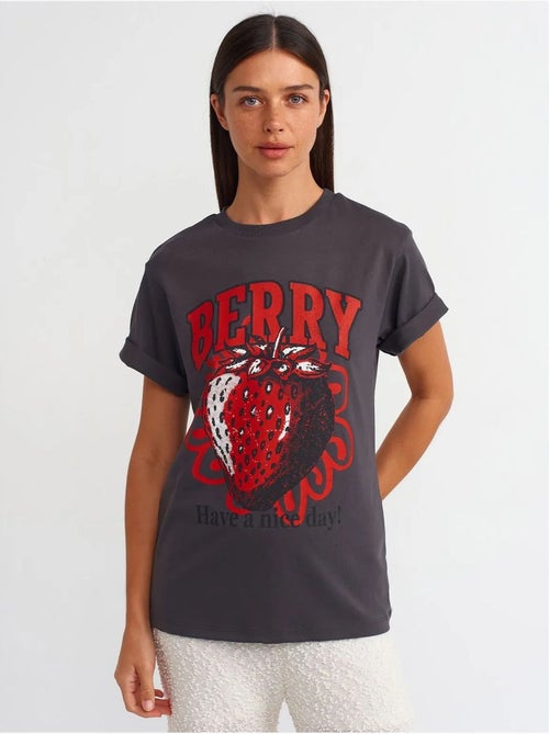 DILVIN T-shirt Femme En Coton Imprimé À Col Rond - Kiabi DILVIN T-shirt Femme En Coton Imprimé À Col Rond - Kiabi