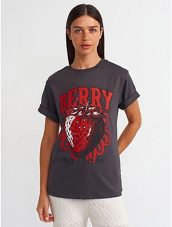 Dilvin t-shirt femme en coton imprimé à col rond