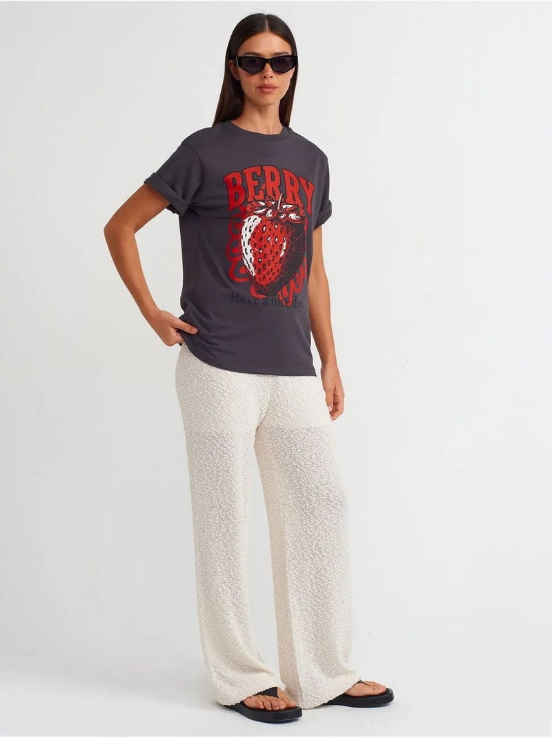 Dilvin t-shirt femme en coton imprimé à col rond Gris Noir - Kiabi