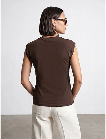DILVIN T-shirt femme en coton sans manches à col rond et lien