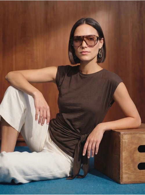 DILVIN T-shirt femme en coton sans manches à col rond et lien - Kiabi