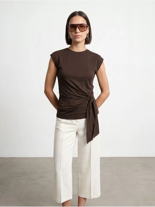 DILVIN T-shirt femme en coton sans manches à col rond et lien - Kiabi