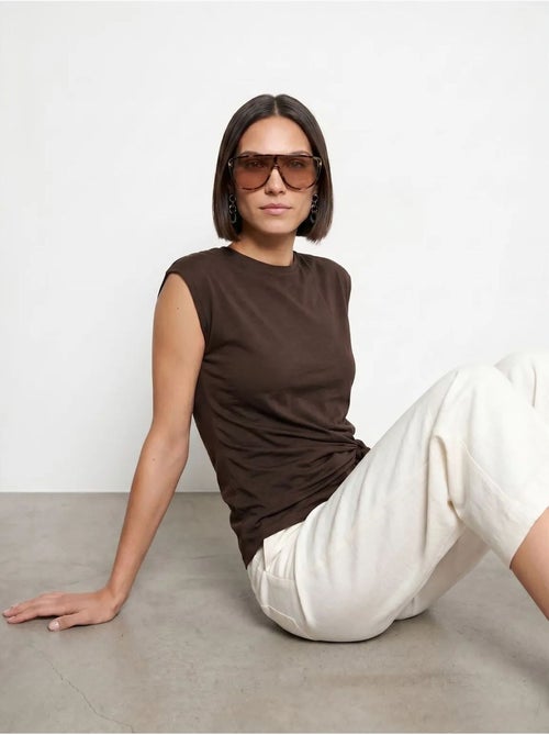 DILVIN T-shirt femme en coton sans manches à col rond et lien - Kiabi