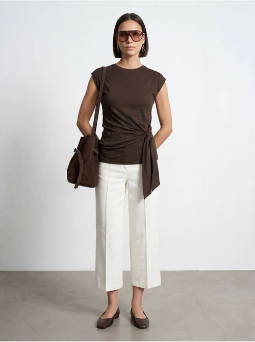 DILVIN T-shirt femme en coton sans manches à col rond et lien - Kiabi