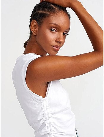 DILVIN T-shirt Femme Sans Manches En Coton, Col Rond Et Lien