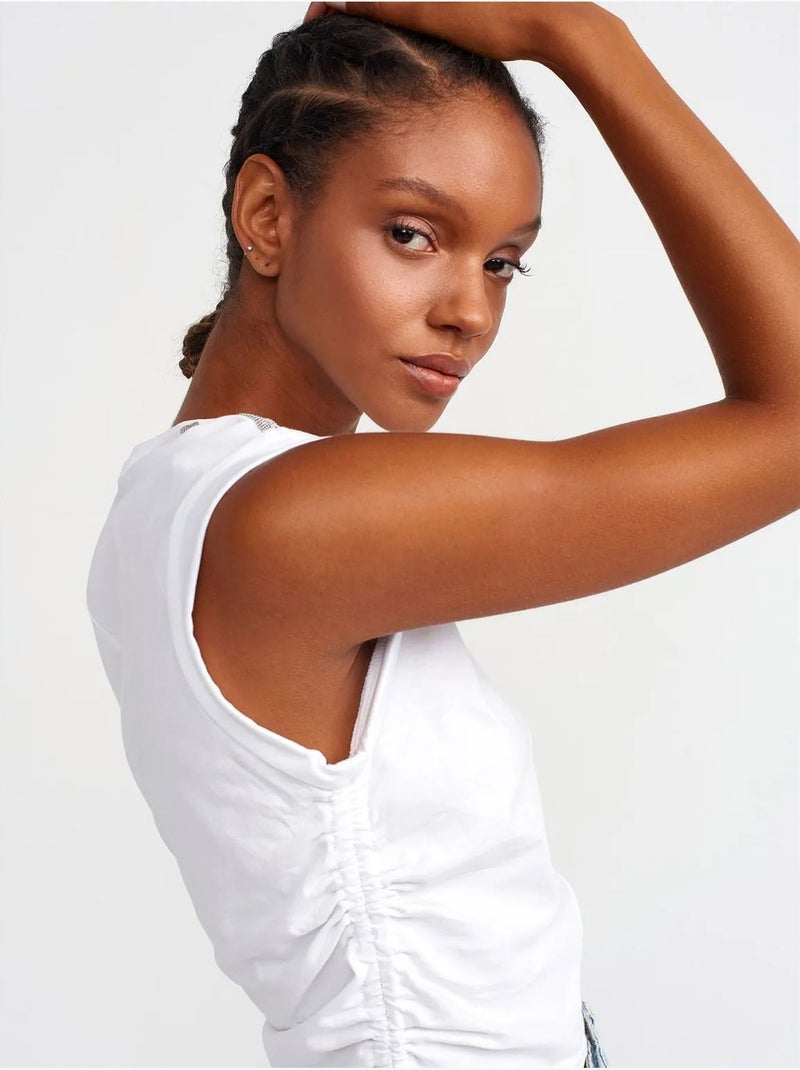 DILVIN T-shirt Femme Sans Manches En Coton, Col Rond Et Lien Blanc - Kiabi