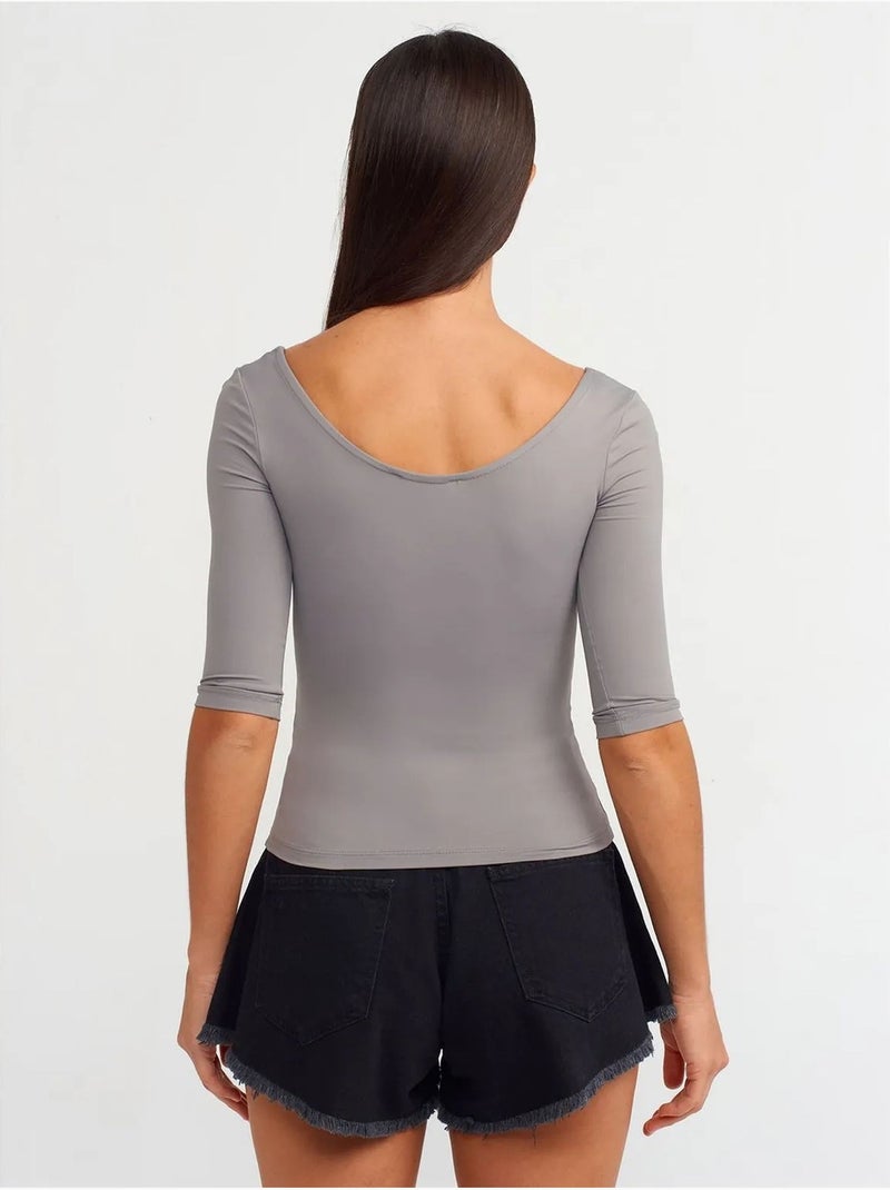 DILVIN T-shirt Femme Slim En Nylon Et Élasthanne Gris - Kiabi