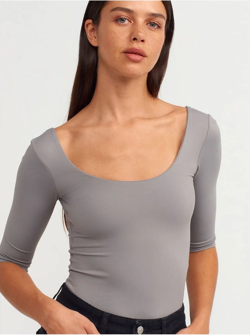 DILVIN T-shirt Femme Slim En Nylon Et Élasthanne Gris - Kiabi