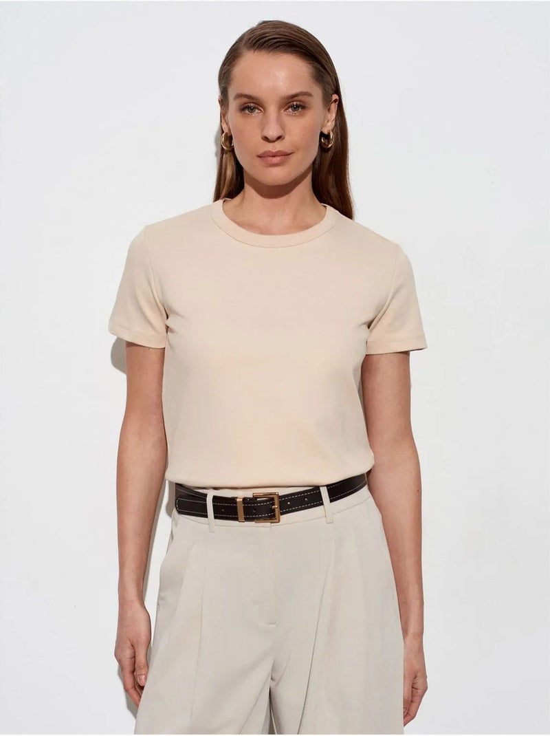 Dilvin t-shirt femme uni à col rond Beige argile - Kiabi