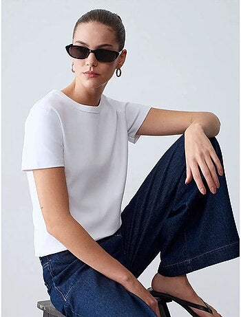 DILVIN T-shirt femme uni à col rond