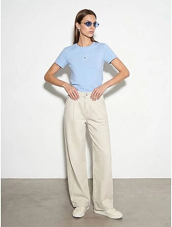 DILVIN T-shirt femme uni à col rond