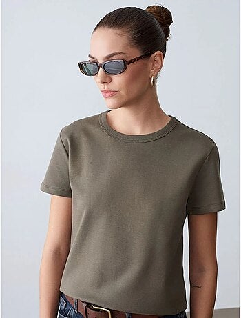 DILVIN T-shirt femme uni à col rond