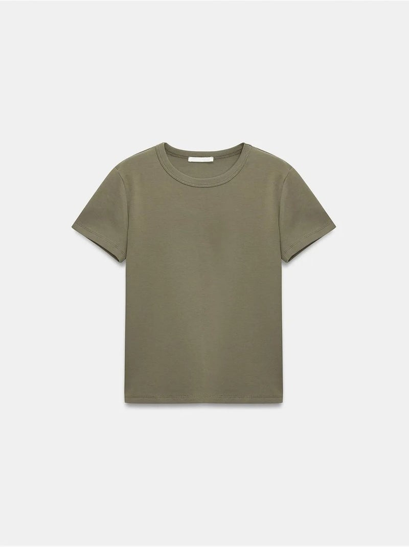 DILVIN T-shirt femme uni à col rond Kaki - Kiabi