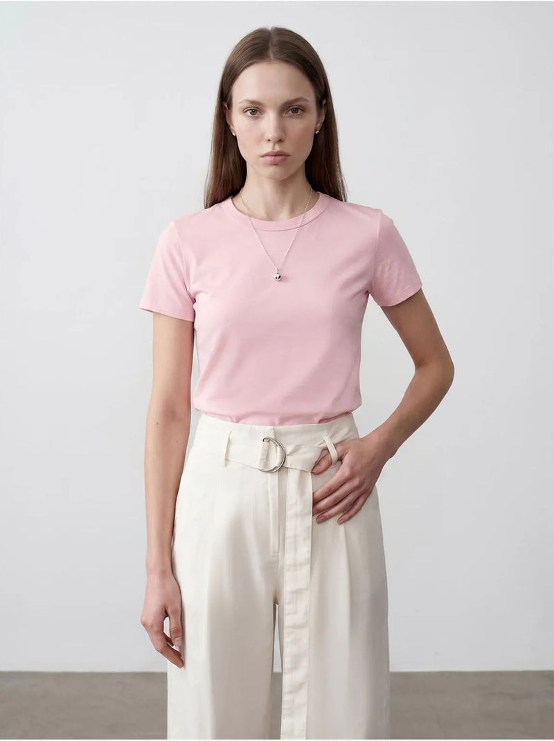 DILVIN T-shirt femme uni à col rond Rose dragée - Kiabi