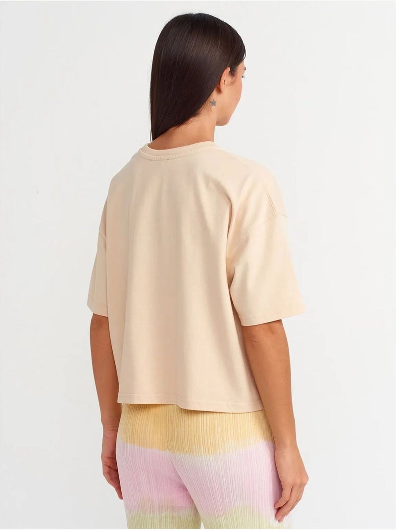 DILVIN T-shirt Oversize En Coton À Col Rond Beige - Kiabi