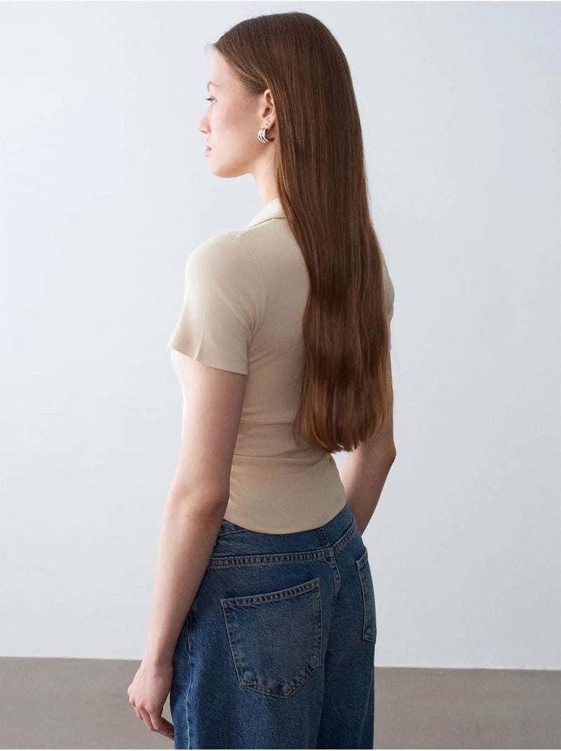 DILVIN T-shirt Polo Court Femme, Coupe Slim Beige - Kiabi
