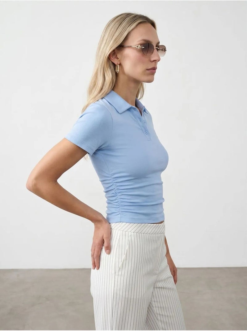DILVIN T-shirt Polo Court Femme, Coupe Slim Bleu ciel - Kiabi